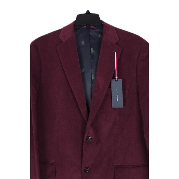Tommy Hilfiger Men's Modern-Fit 100% Cotton Corduroy Sport Coat Burgundy 48R NWT - Picture 4 of 7